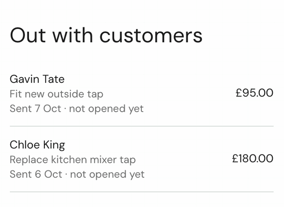 TradeCatch: quotes out with customers, Gavin Tate £95 for a new outside tap and Chloe King £180 for a kitchen mixer tap